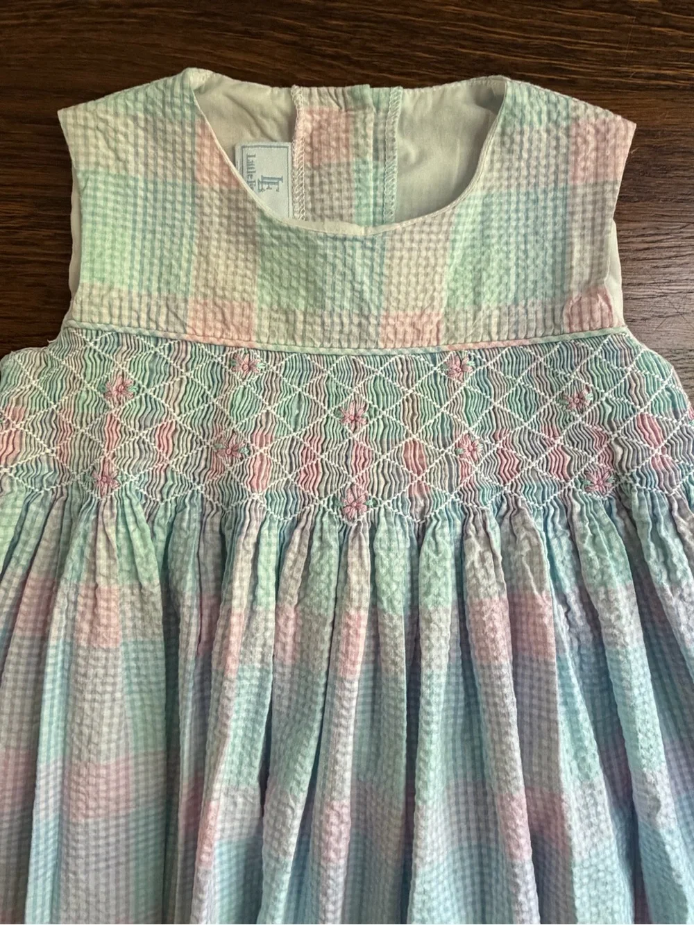 Little English Smocked Pastel Gingham Girls' Dress 4T